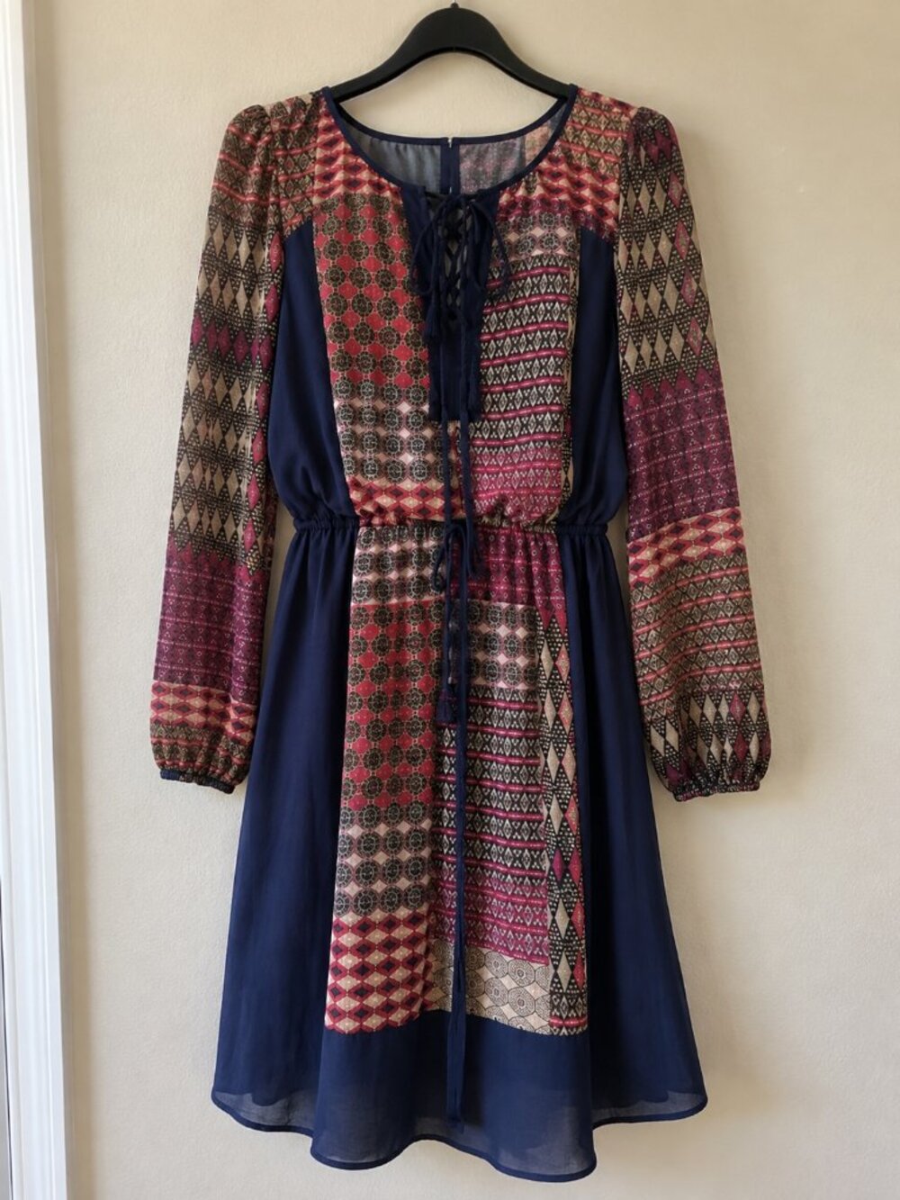 Anthropologie Maeve Rosalie Peasant Dress XS Red Black Floral Boho Mini Flowy
